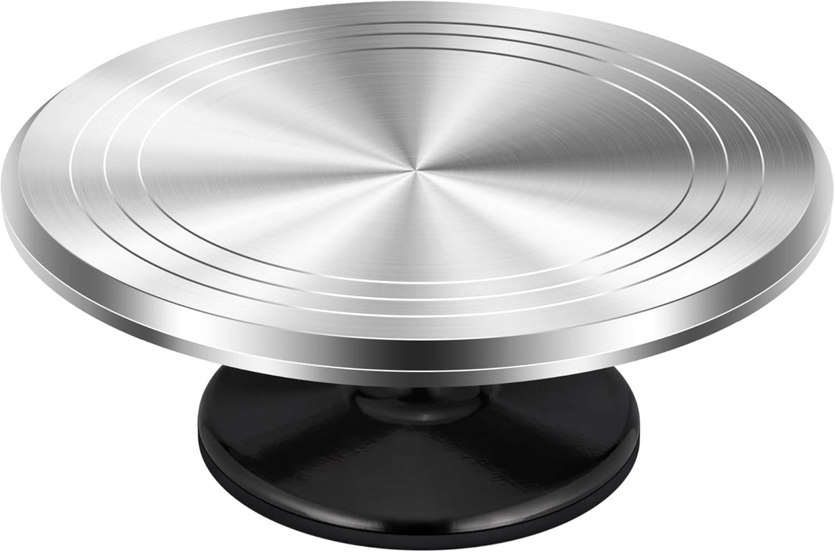 12" Black Aluminum Alloy Cake Turntable, Cake Stand for Decorating