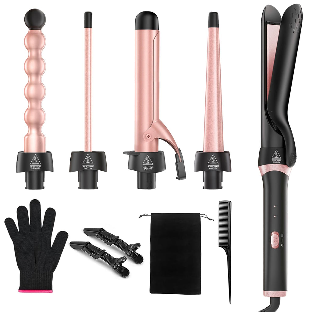 5 in 1 Curling Iron Set, Ceramic Curling Wand & Flat Iron