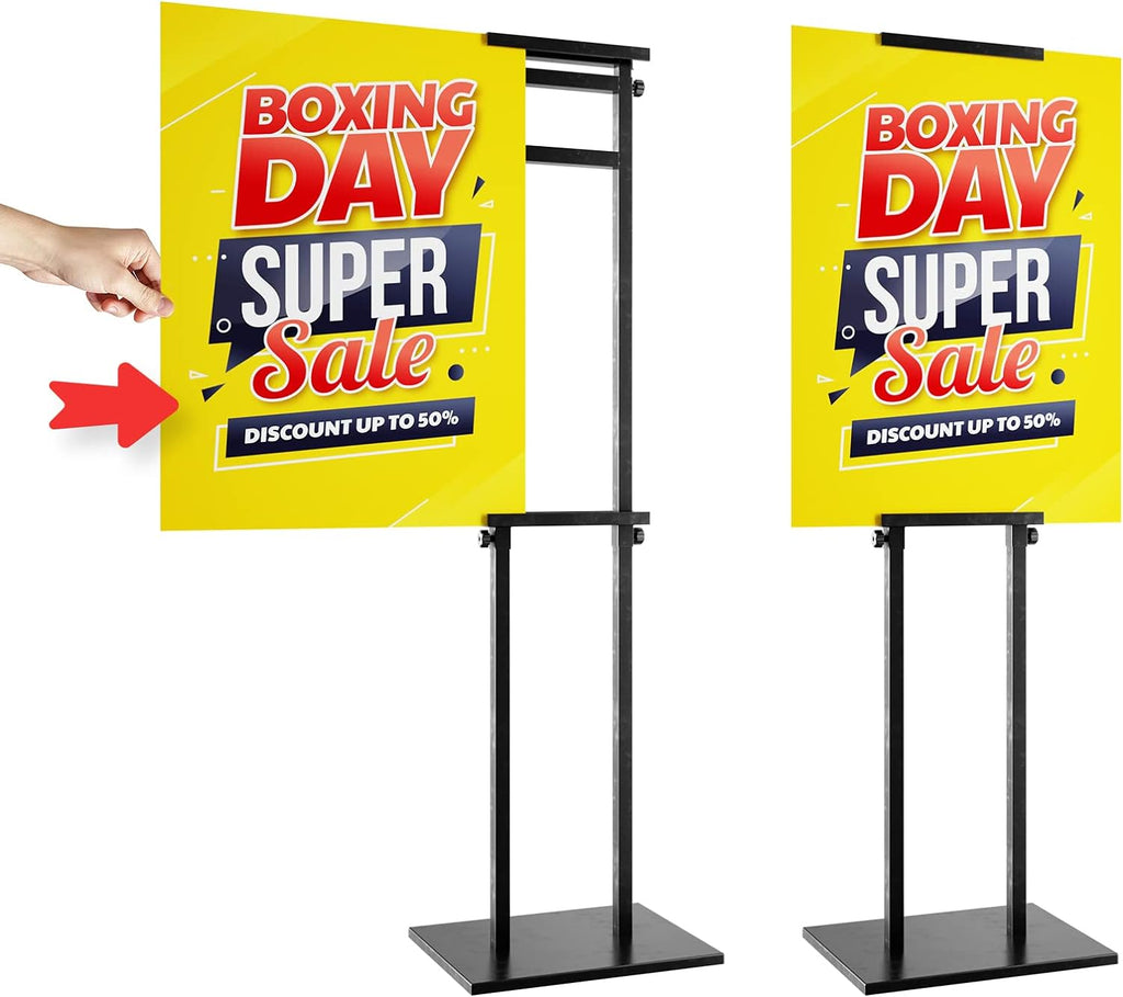 Display Stand Sign Holder, Heavy Duty Adjustable Poster Stand | Pedestal Sign Stand with Non-Slip Base, Up to 75inch