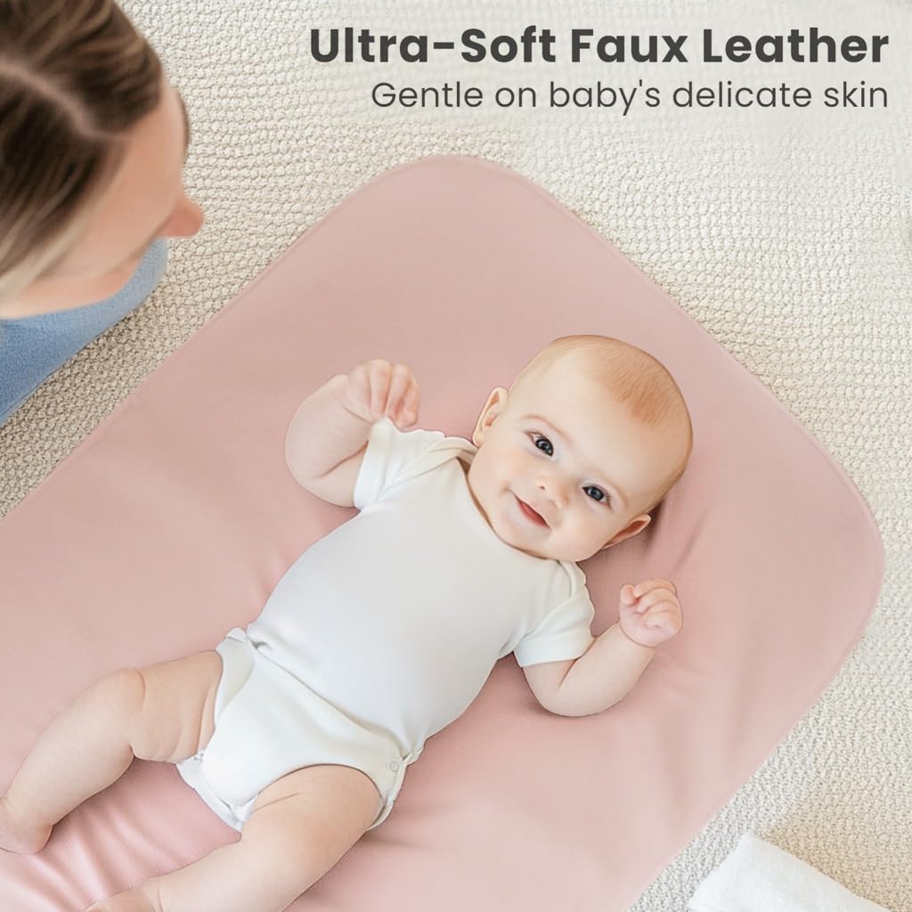 Faux Leather Baby Changing Mat, Waterproof, Wipeable & Portable Diaper Changing Pad for Travel or Home, Fits
