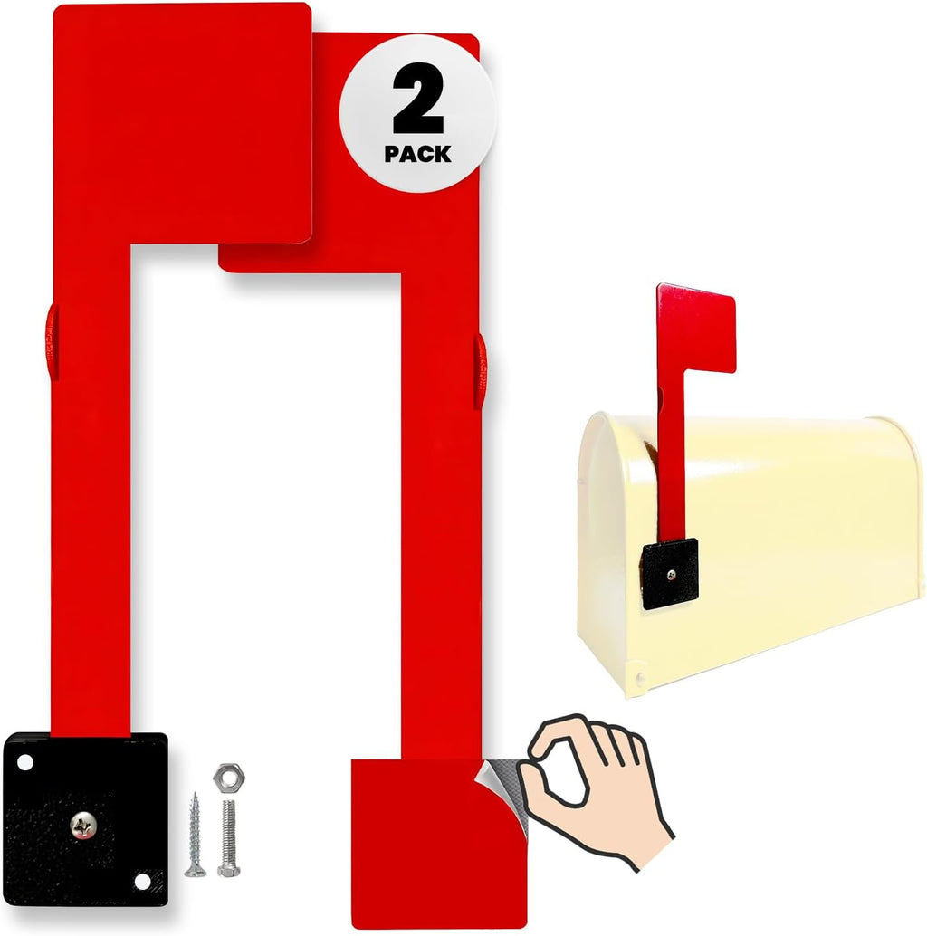 No Tools Needed Weather-Proof Red Mailbox Flag Replacement (Pack of 2) | Strong Adhesive or Screws, Two Installation