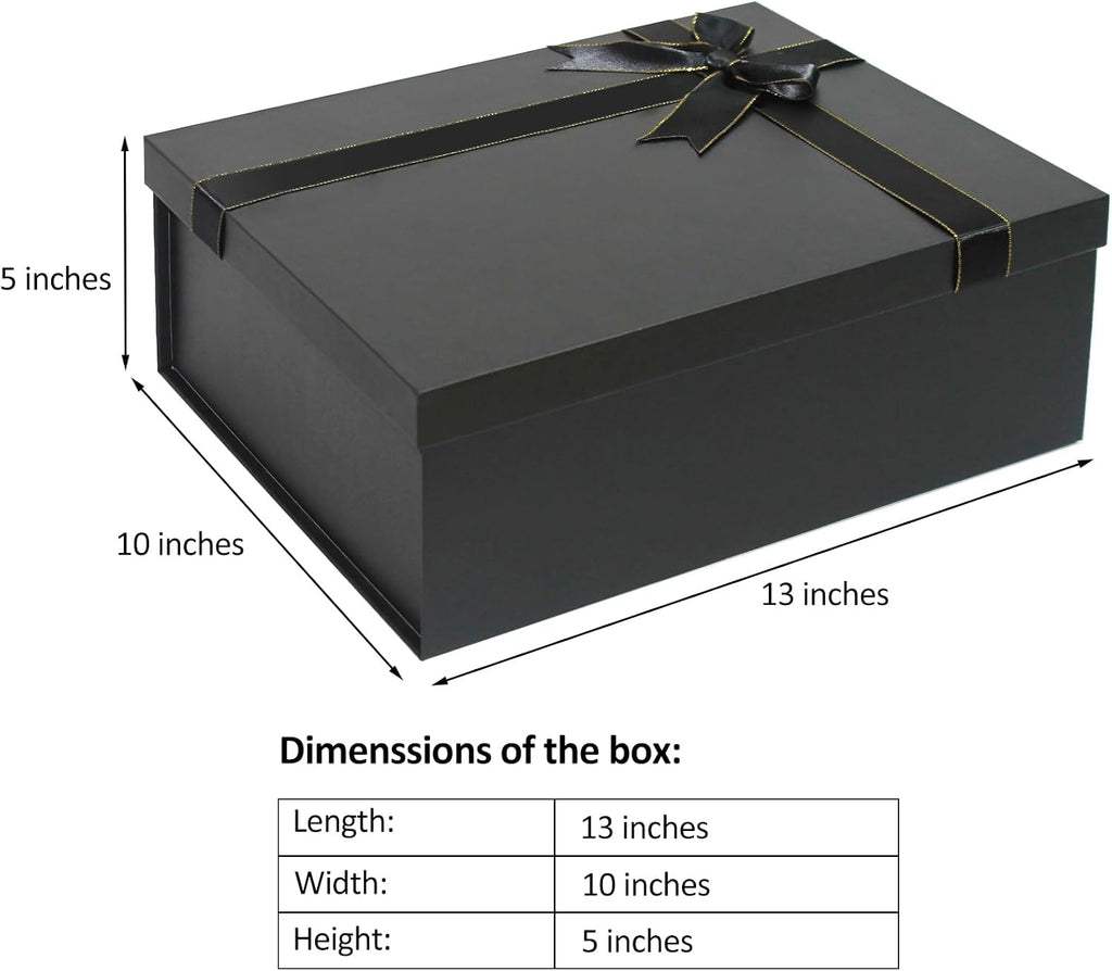 Large Gift Boxes, 13"x10"x5" Black Gift Boxes 2 Pack Sturdy Gift Box with Lids for Presents, Gift Wrap Boxes for