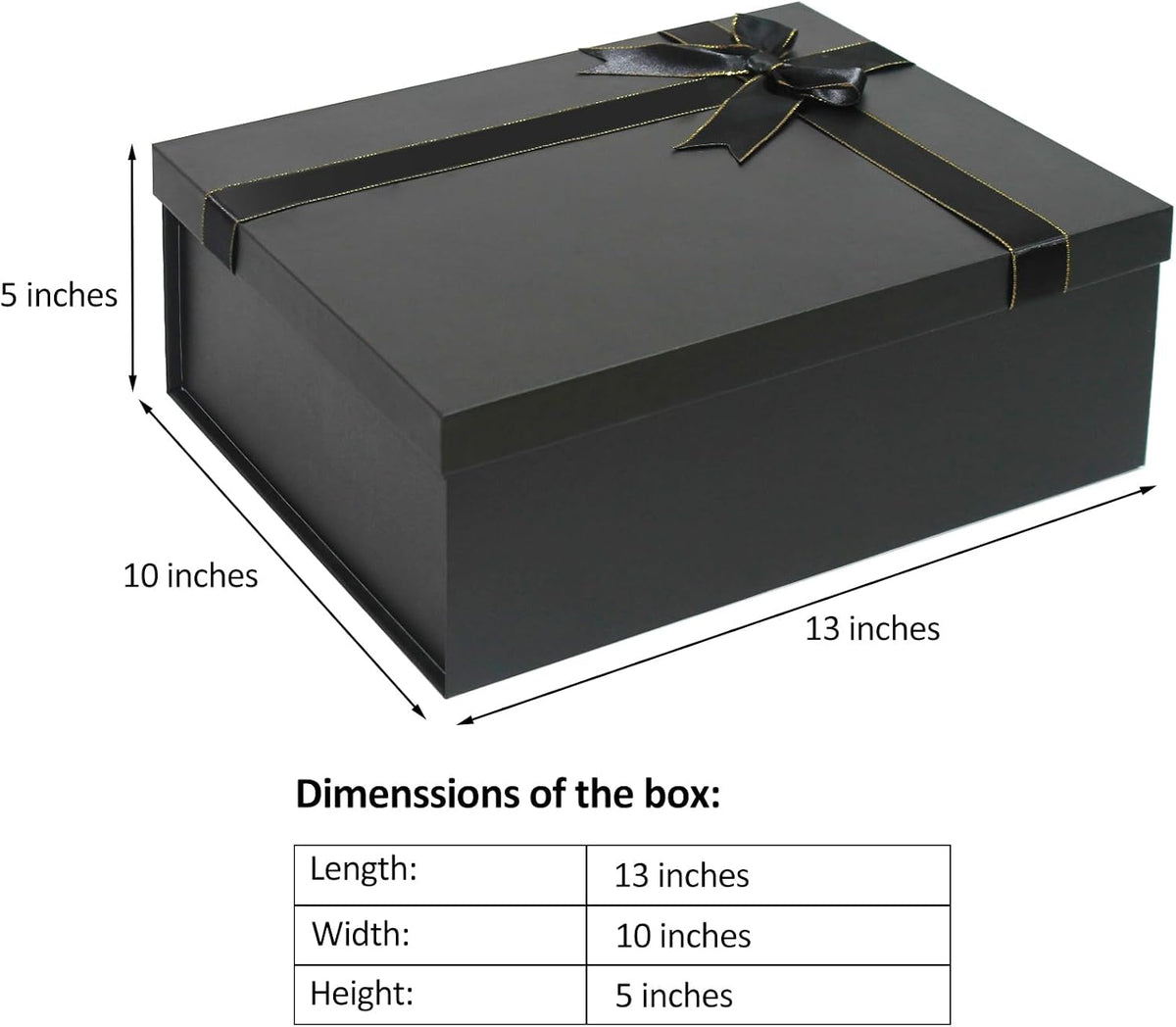 Large Gift Boxes, 13"x10"x5" Black Gift Boxes 2 Pack Sturdy Gift Box with Lids for Presents, Gift Wrap Boxes for