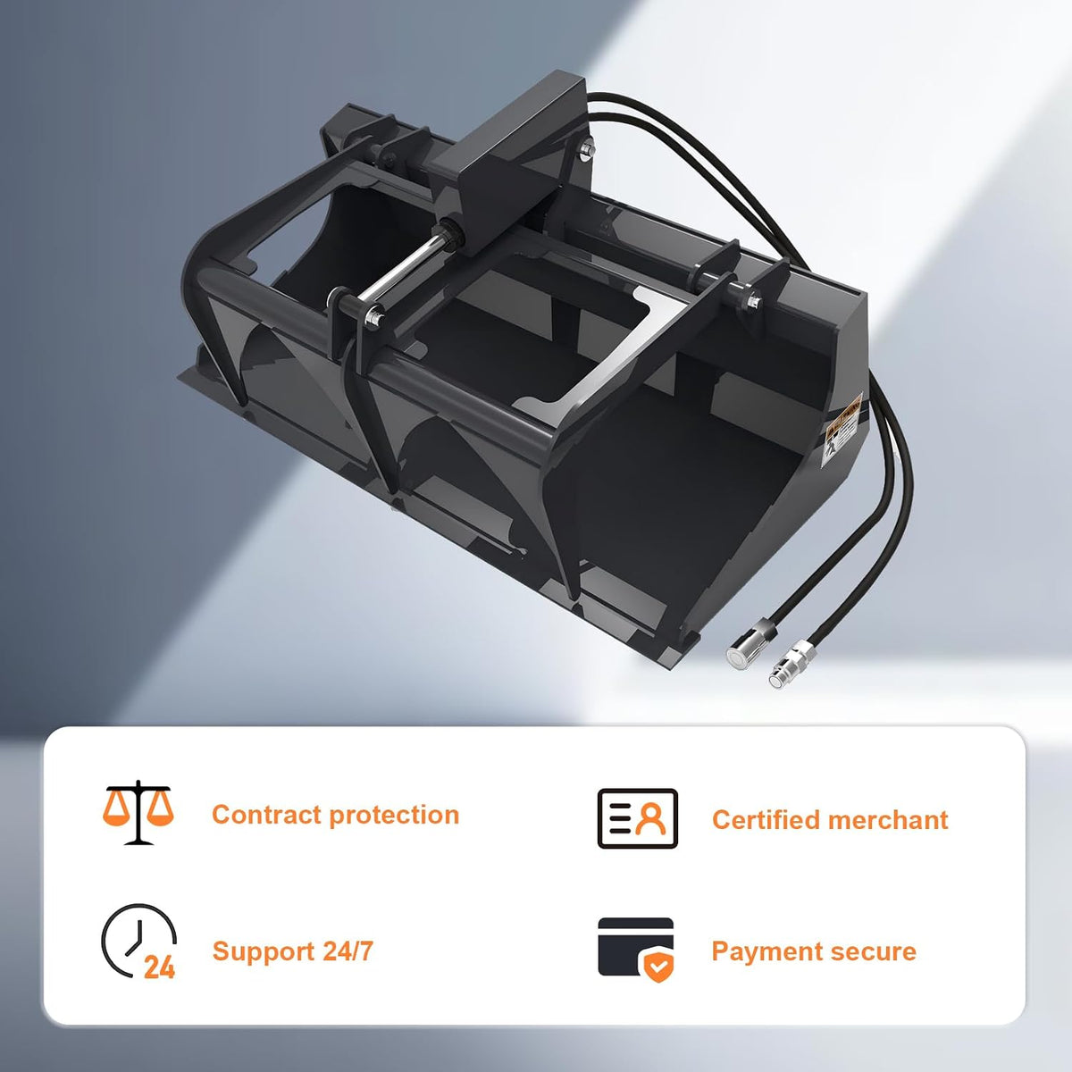 44" Mini Skid Steer Root Grapple Bucket, Universal Quick Tach Connection | 3,000 PSI Hydraulic Cylinder with Cylinder