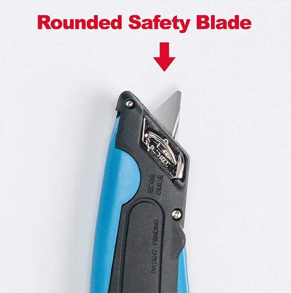 Self-Retracting Blade Safety Cutter, Left and Right Edge Guide, 3 Depth Setting, Preloaded with 3 Blades - Black/Blue