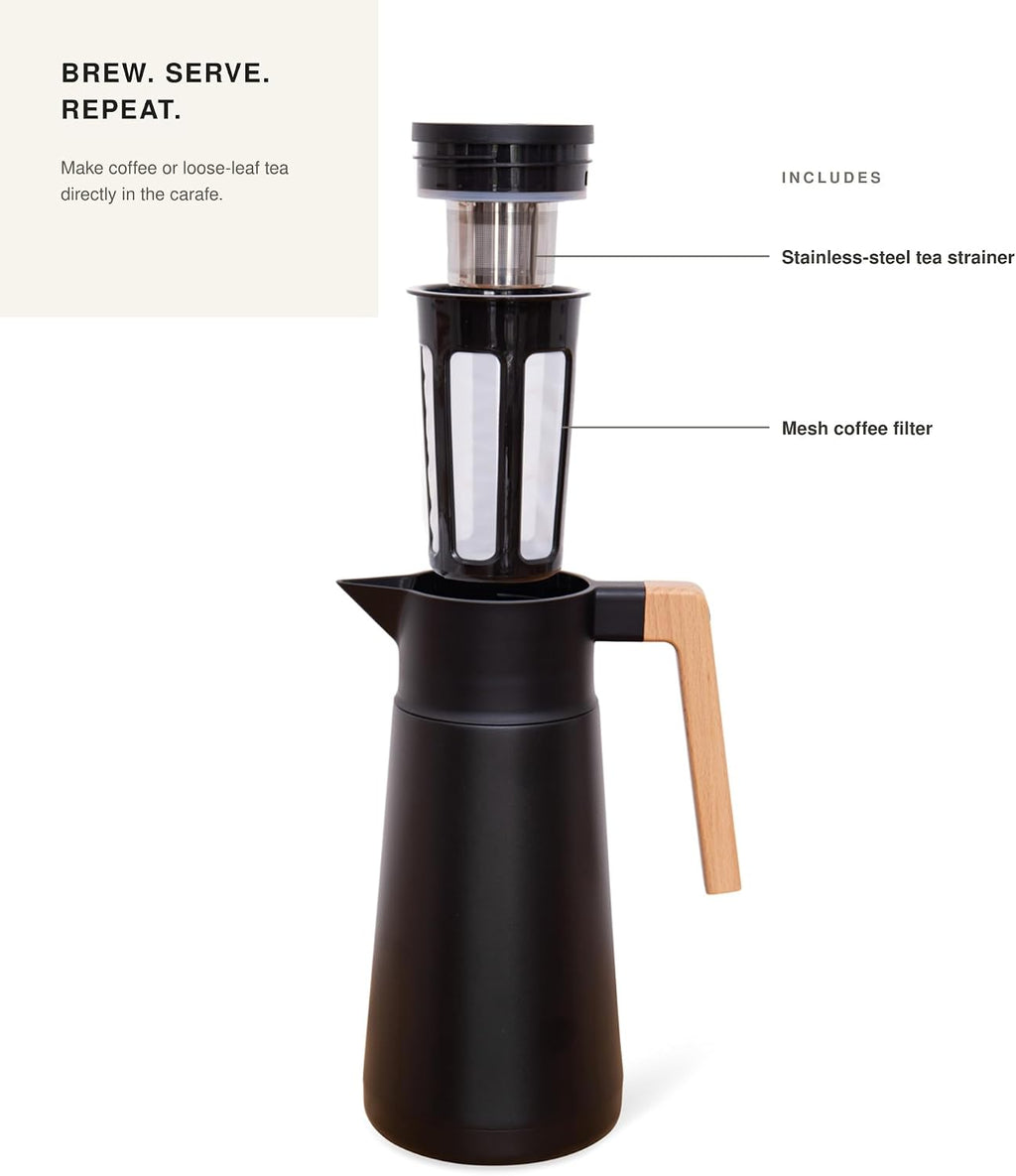 Thermal Coffee Carafe, Brews Up to 68 Oz - Stainless Steel, Tea Infuser
