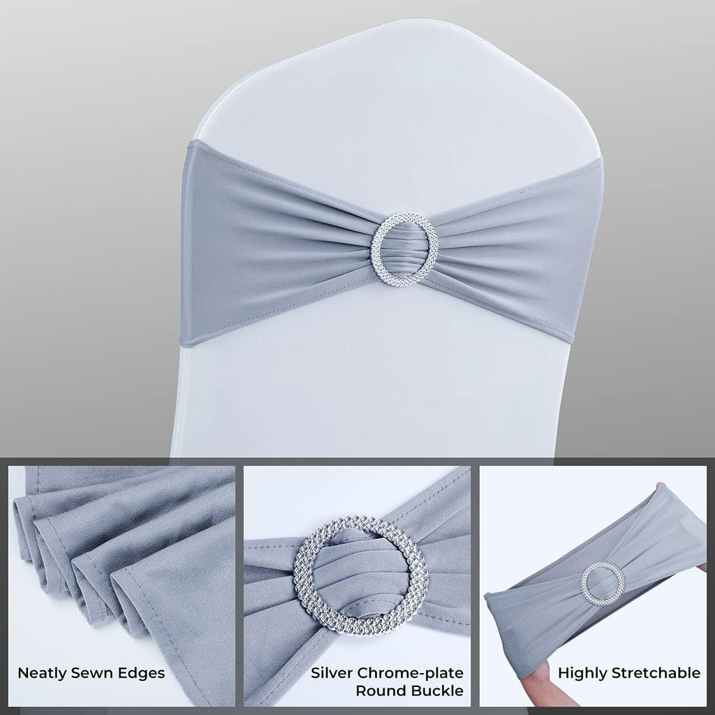 50PCS Spandex Chair Sashes Bows with Buckle for Wedding Deco, Grey