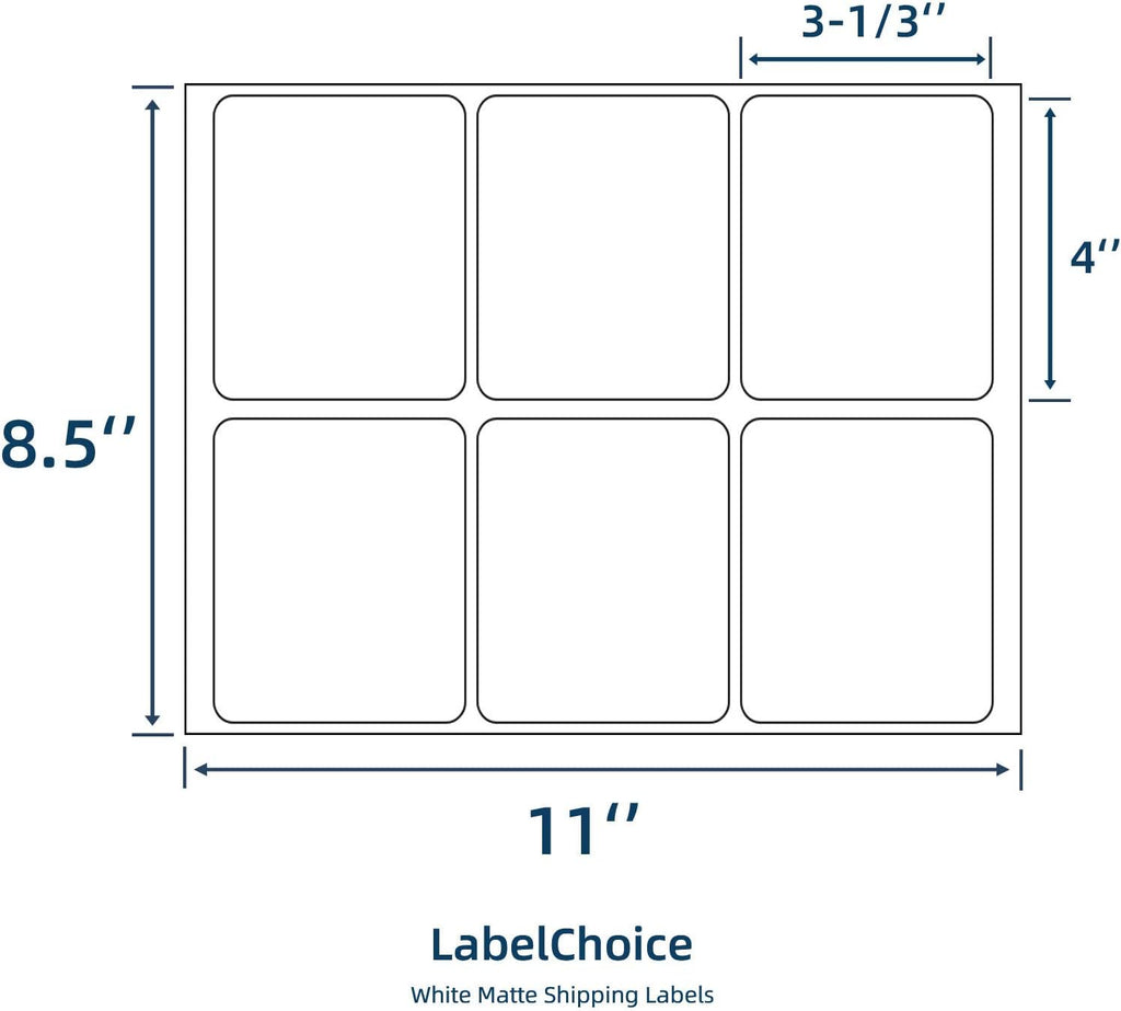 100 Sheets 600 Pcs 3-1/3 x 4 6 Up Shipping Address Labels for Laser & Inkjet Printers, 3-1/3" x 4" 6 per Sheet