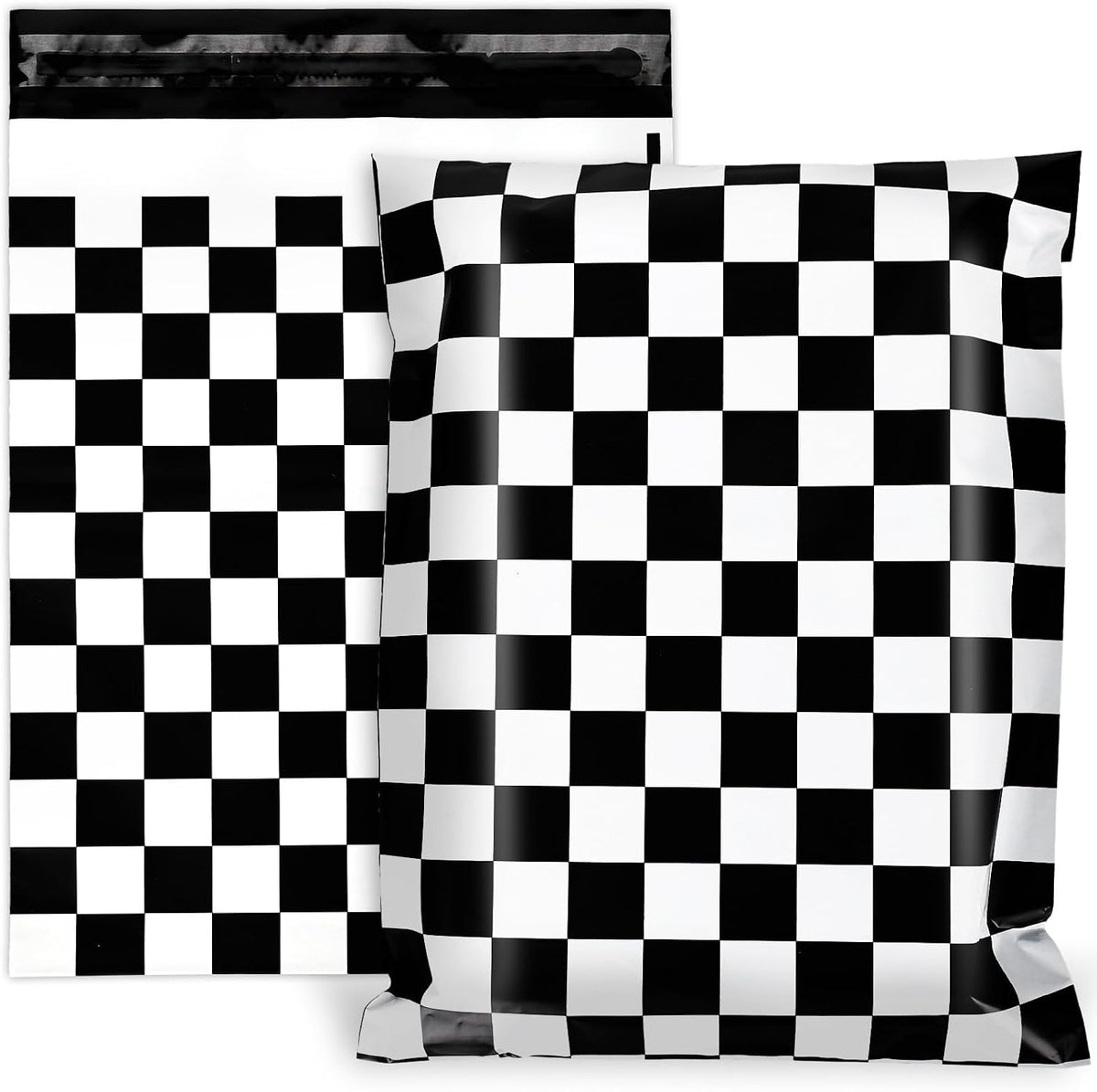 100Pcs 10 x 13in Checkered Poly Mailers Classic Black and White Plaid Packing Bags with Self-Sealing Decorative Gift