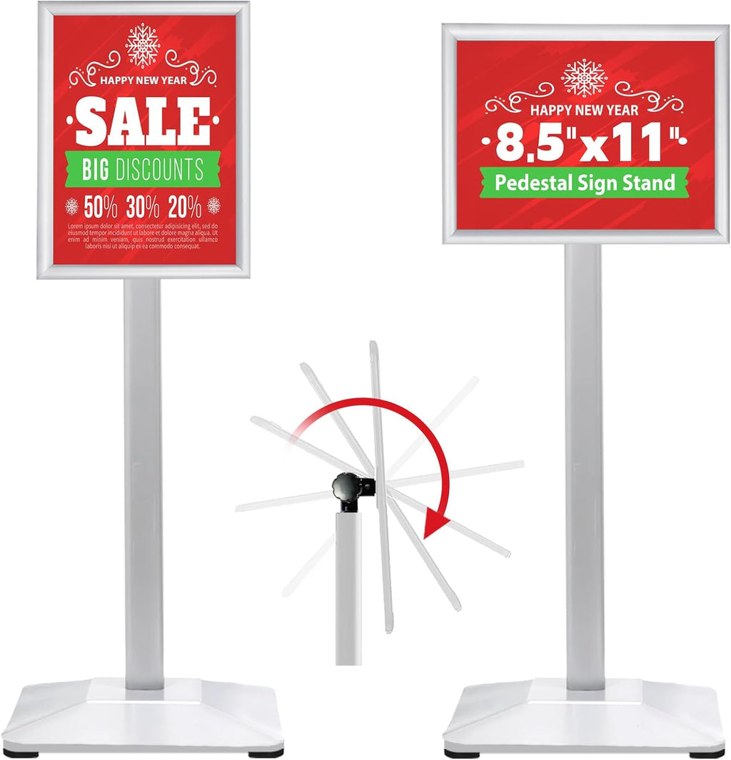 Pedestal Sign holder Stand 8.5x11inch Adjustable Standing Floor Sign Stand with Heavy Base & Snap Frame Display Stand