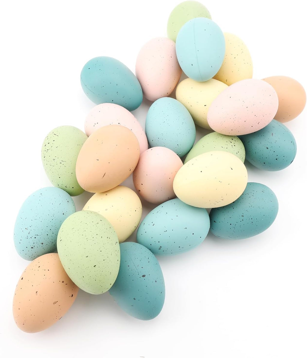 24 Speckled Easter Eggs 2.4 Inch Decorative Pastel Eggs Bowl and Vase Filler Plastic Easter Egg for Spring Indoor