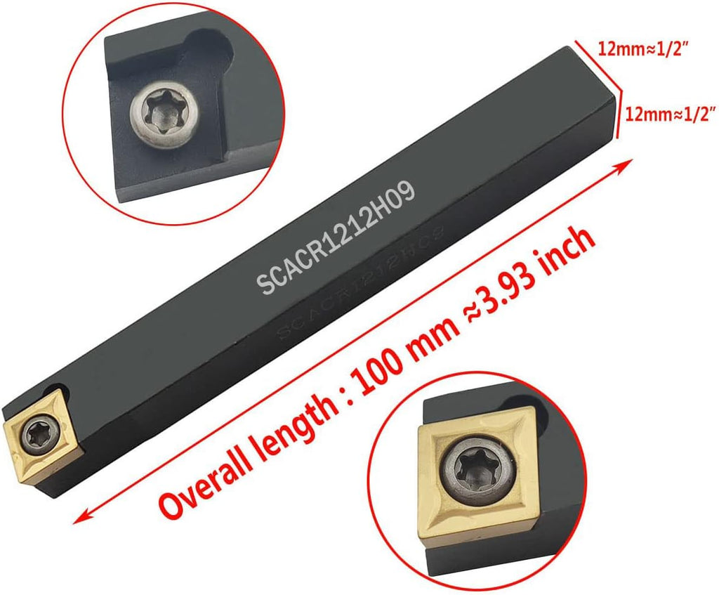 1/2"/12mm Shank Indexable Carbide Turning Tool Insert Holder Set 2pcs SCACR1212H09 SCACL1212H09 Metal Lathe Cutting Tools with 12pcs CCMT32.51 CCMT09T304 Indexable Carbide Turning Insert Blade
