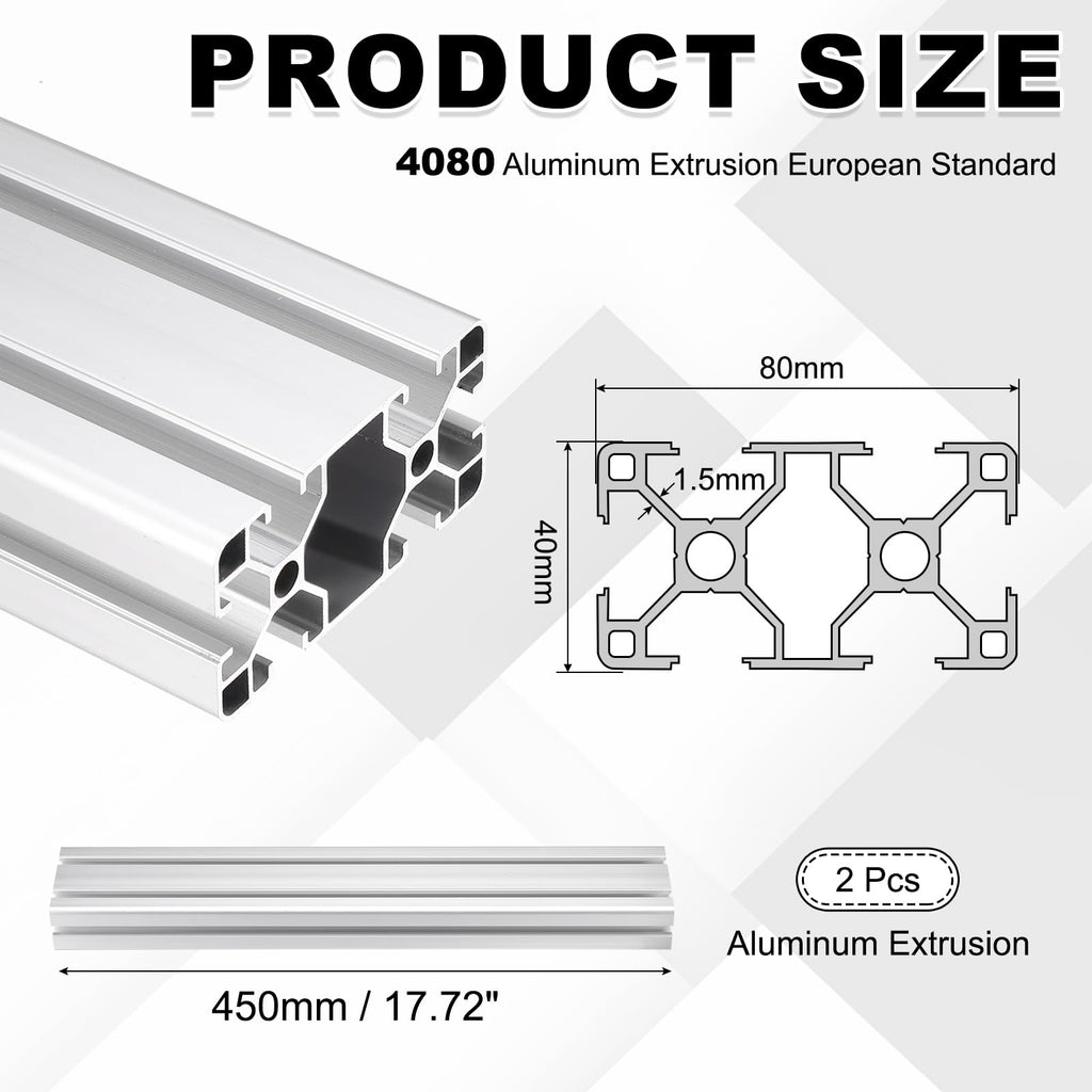 uxcell 2Pcs 450mm 4080 Aluminum Extrusion Profile, Anodized Linear Rail
