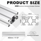 uxcell 2Pcs 450mm 4080 Aluminum Extrusion Profile, Anodized Linear Rail