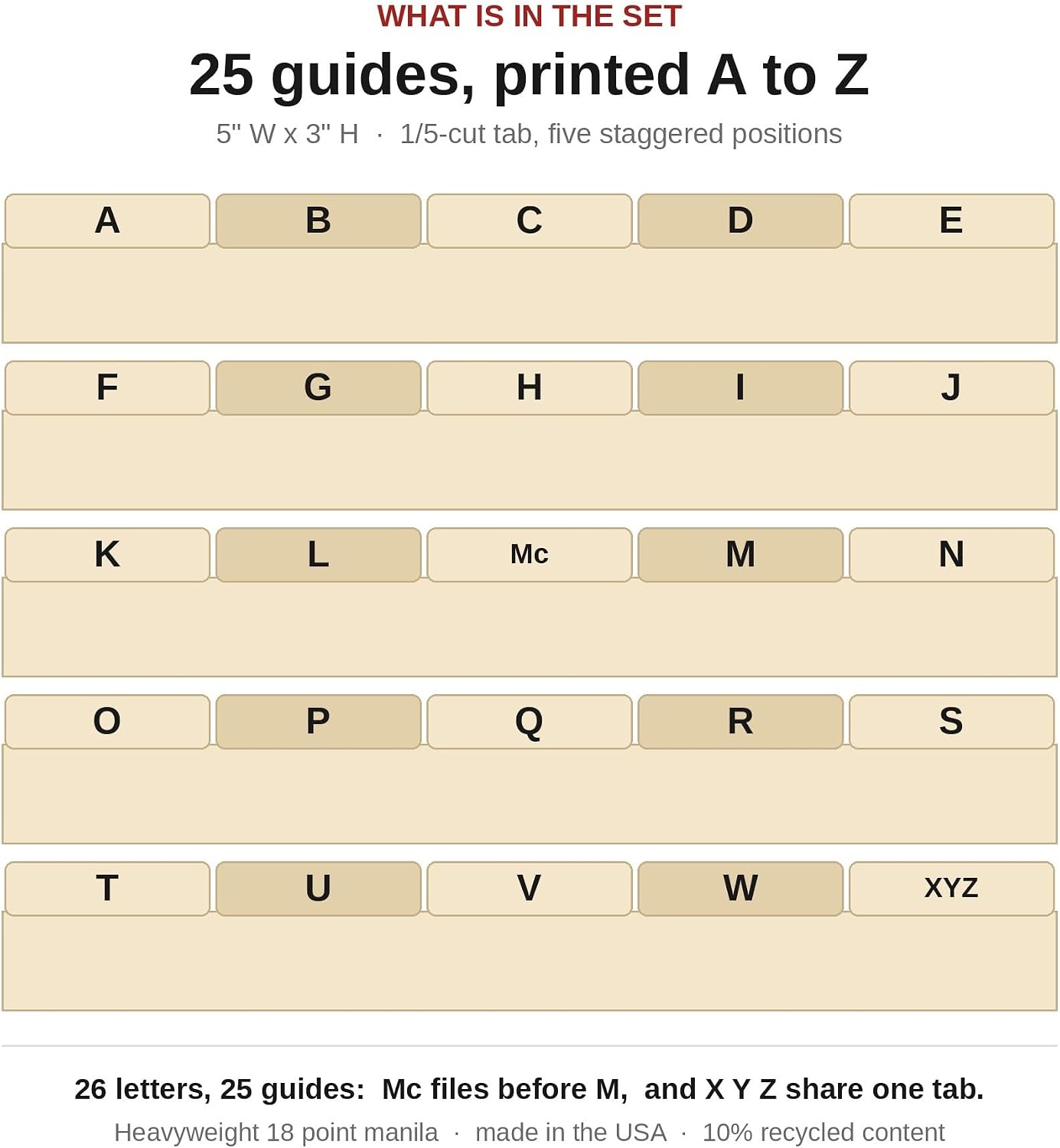 Manila Card File Guides, Index Card Dividers, 3x5 A-Z Tabs 25 Set | Alphabetical index card dividers 3x5 sort a 3 x 5