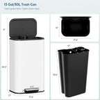 13.2 Gallon 50L Square Step Kitchen Trash Can, Stainless Steel,White