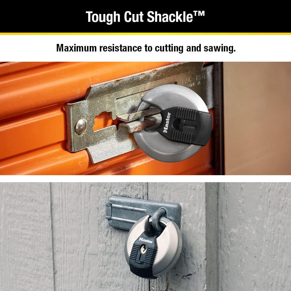 3-1/8" Wide Disc Padlock, Heavy-Duty Stainless Steel, M50XKA | Discus Lock For Storage Units, Sheds and