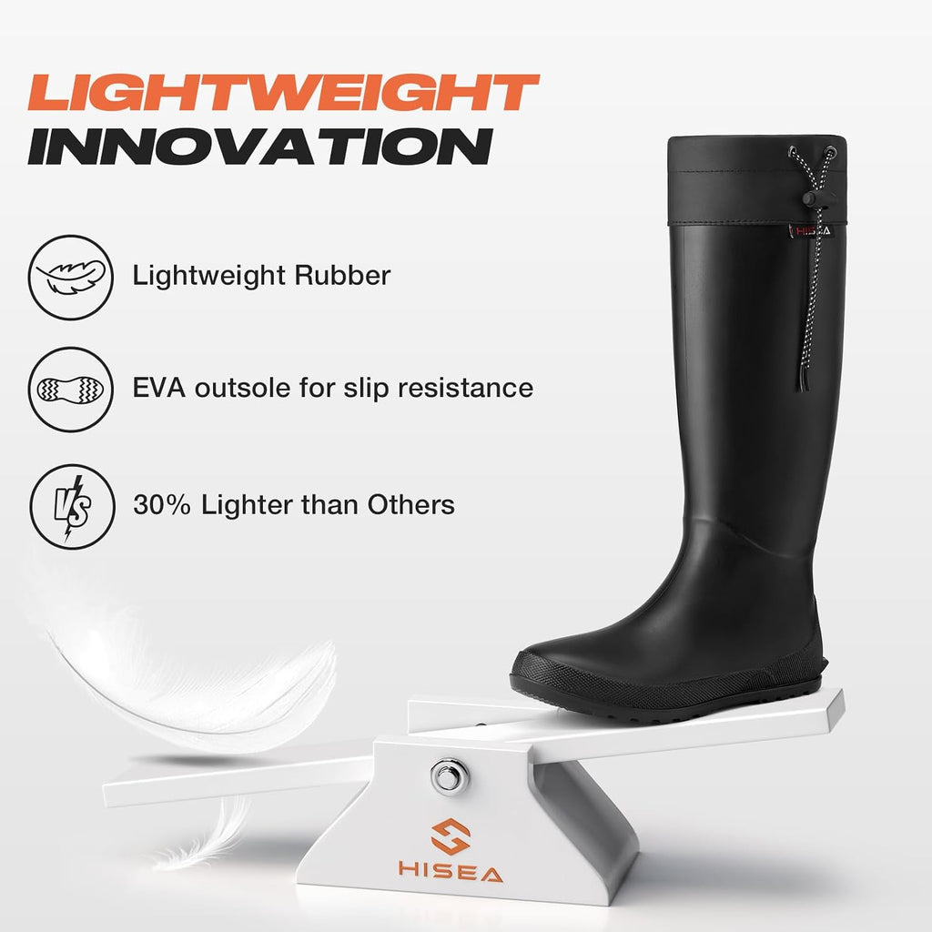 Women's Waterproof Rain Boots Knee High Mud Shoes | Anti-Slip Sole, Packable Slim Fit Rubber Garden Boots
