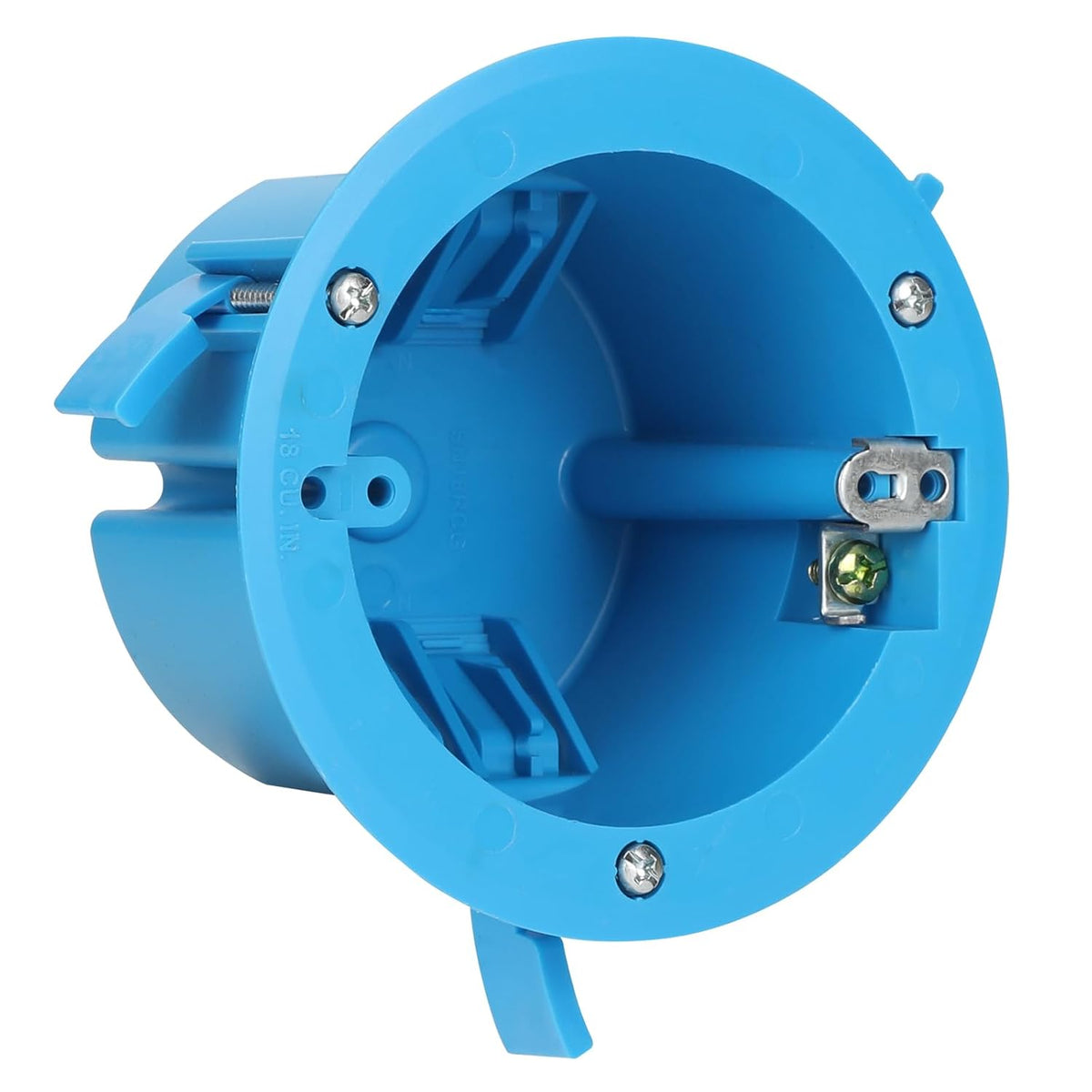 1 Gang PVC Round Ceiling Electrical Box,1 Pack | Old Work, 4.25" Dia with Grounding Strap and Screw,18 Cubic Inch