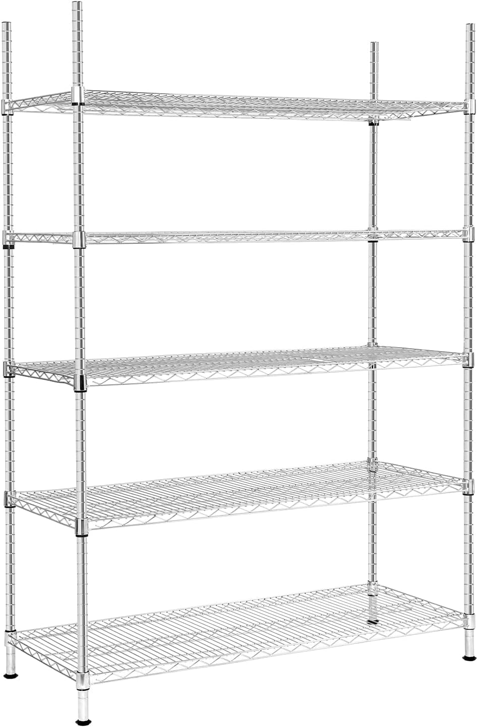 5 Tier Chrome Storage Racks and Shelving - 48" L x 20" W x 72" H Heavy Steel Material Pantry Shelves - Each Unit