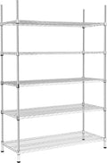 5 Tier Chrome Storage Racks and Shelving - 48" L x 20" W x 72" H Heavy Steel Material Pantry Shelves - Each Unit