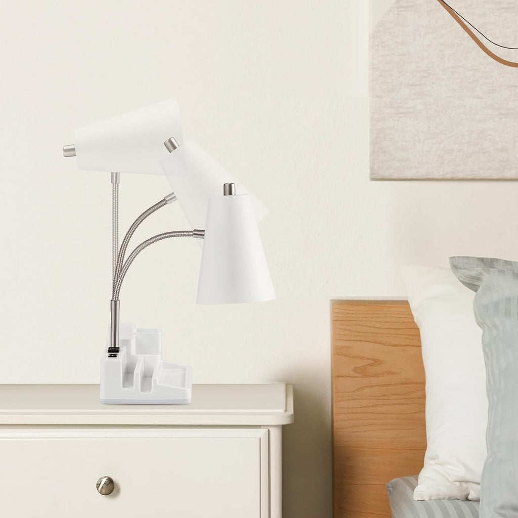 Desk Lamp Cute for Small Space, Lamp Desk with USB Port and Outlet, Desk Lamps for Home Office with Pen Holder, Study