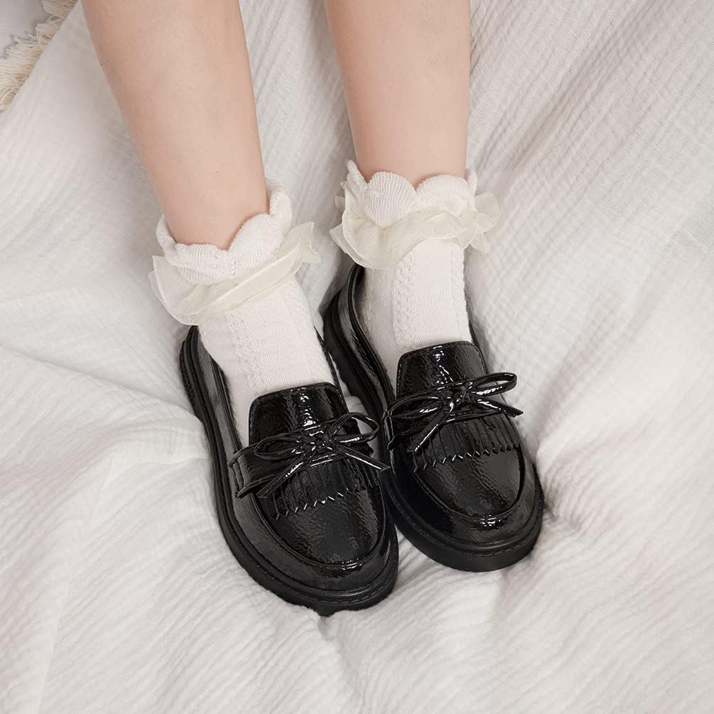 Toddler Girls Black Dress Shoes Little Girl Patent Leather Loafers School Uniform Wedding Mary Jane Tassel Bow Flats
