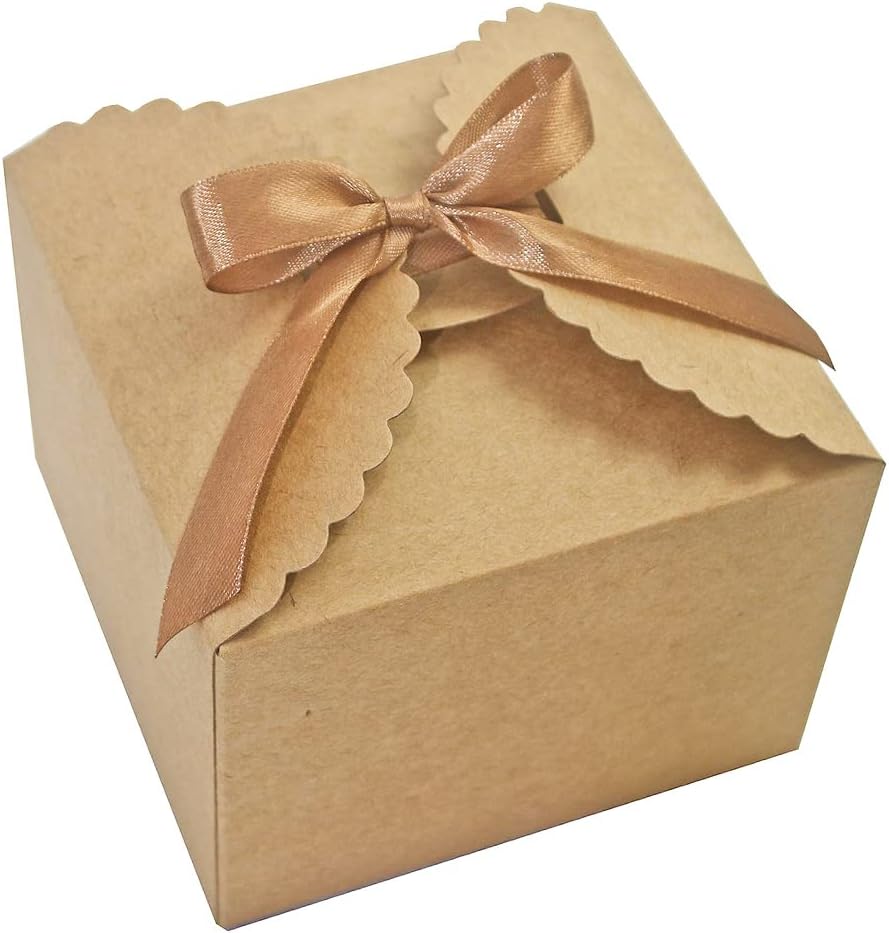 Brown Box for Presents, 10 Pack Small Kraft Gift Boxes with Ribbon