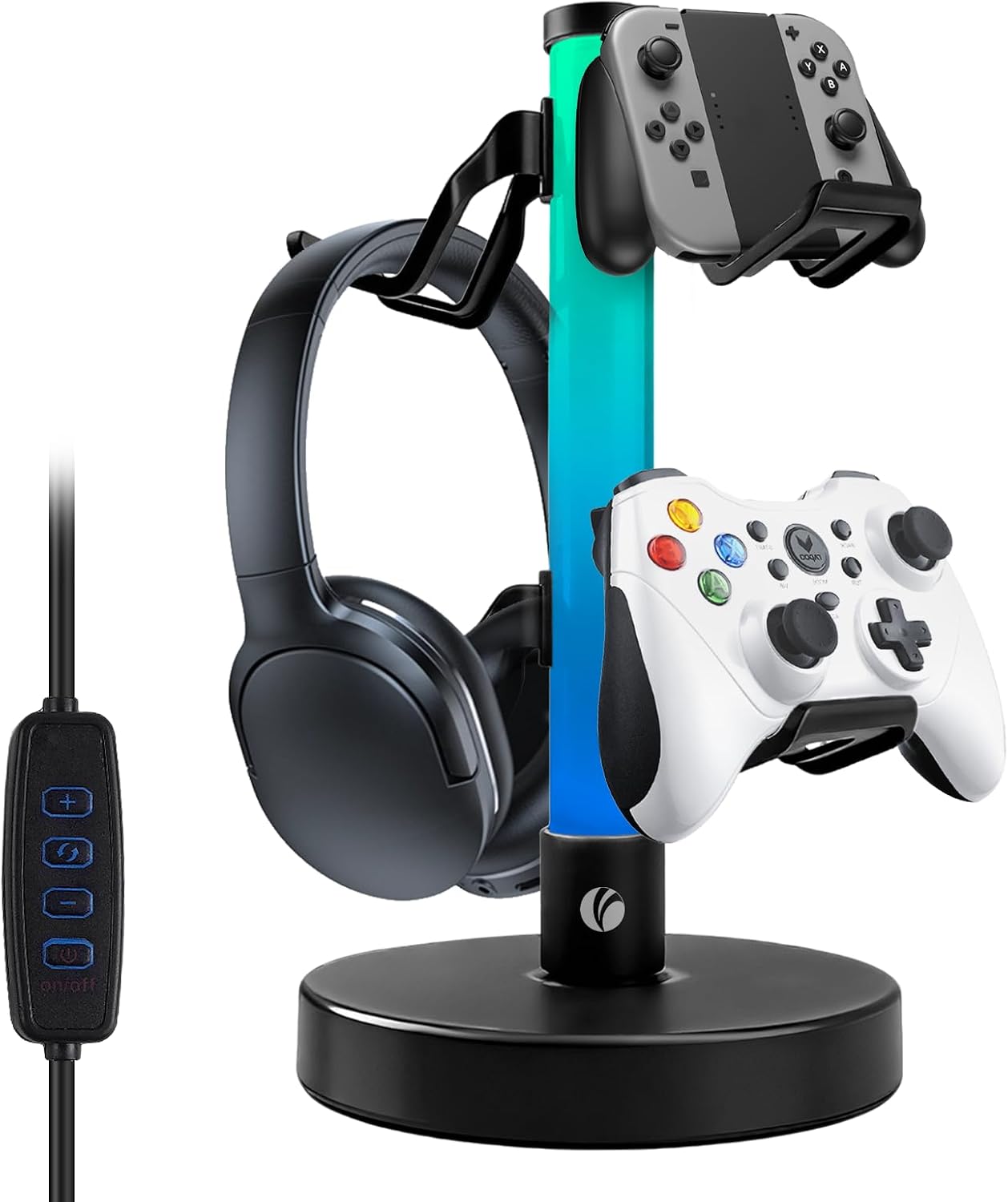 COM Headphone Stand with 17 Light Modes, Gaming Controller Holder with Remote Control, PC Gaming Accessories for
