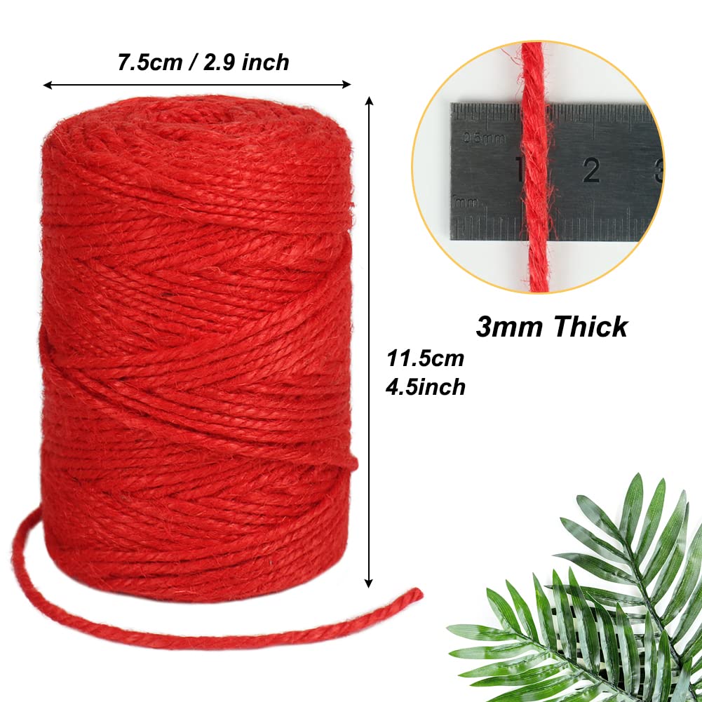 328ft 3mm Red Jute Twine Thick for Gift Wrapping