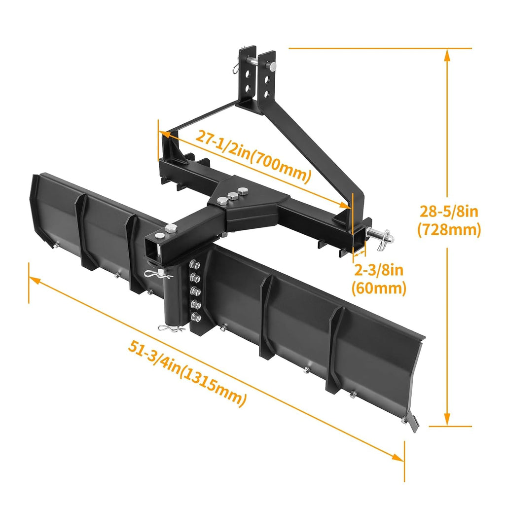 52" Width 3 Point Rear Grading Blade Scraper Blade Fit Category 0 & 1 Tractors