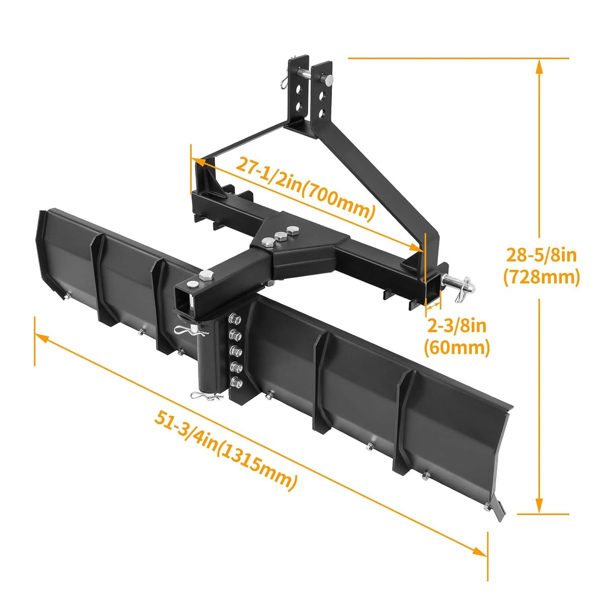 52" Width 3 Point Rear Grading Blade Scraper Blade Fit Category 0 & 1 Tractors
