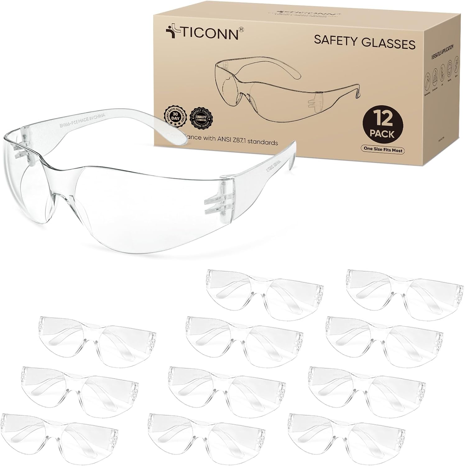 Clear Safety Glasses for Men and Women, Safety Goggles with Scratch Impact Resistant Meets ANSI Z87.1 Standard