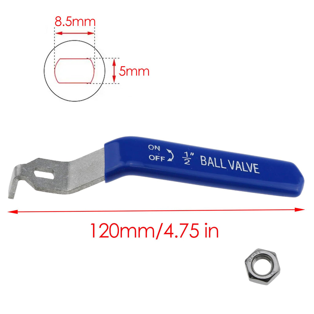 HLGHLG Stainless Steel Lever Handle with M8 Nut for DN15 Ball Valve, Quarter Turn Operation, Blue Plastic Grip & Chrome Plated Finish (DN15 1/2")