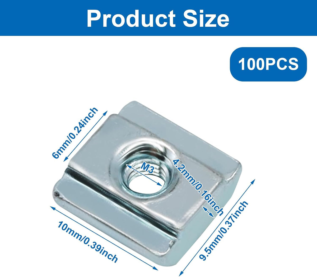100 Pcs M3 Sliding T Nuts, 2020 Series, Metric M3 Thread