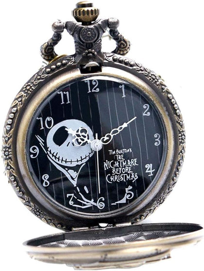 Steampunk Antique Nightmare Christmas Pocket Watch Mens Quartz Pocket Watch with Necklace Chain Christmas Gift…