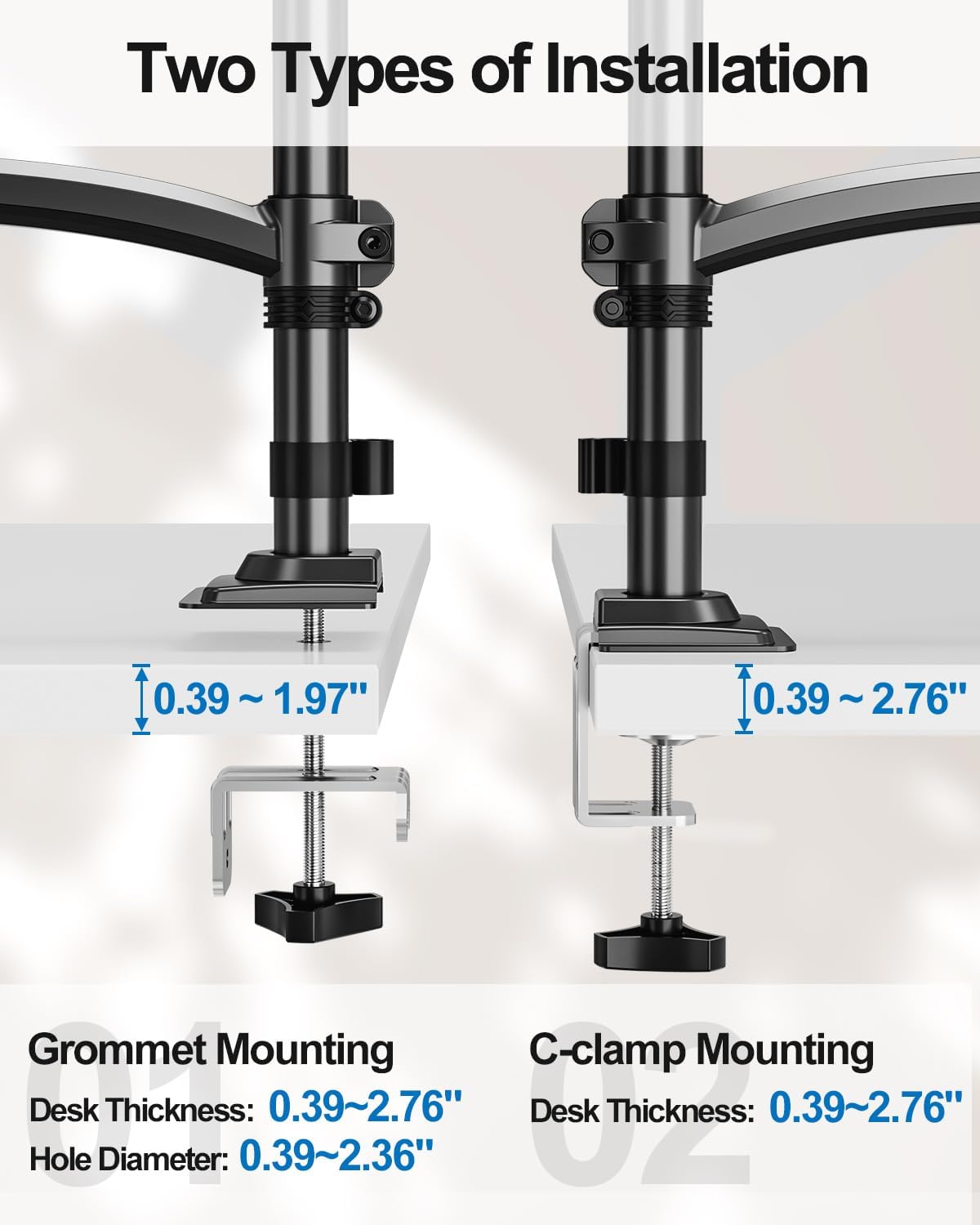 Dual Monitor Stand for Computer Screen up to 32", Holds 22 lbs Each | Taller Monitor Arms Desk Mount, Height