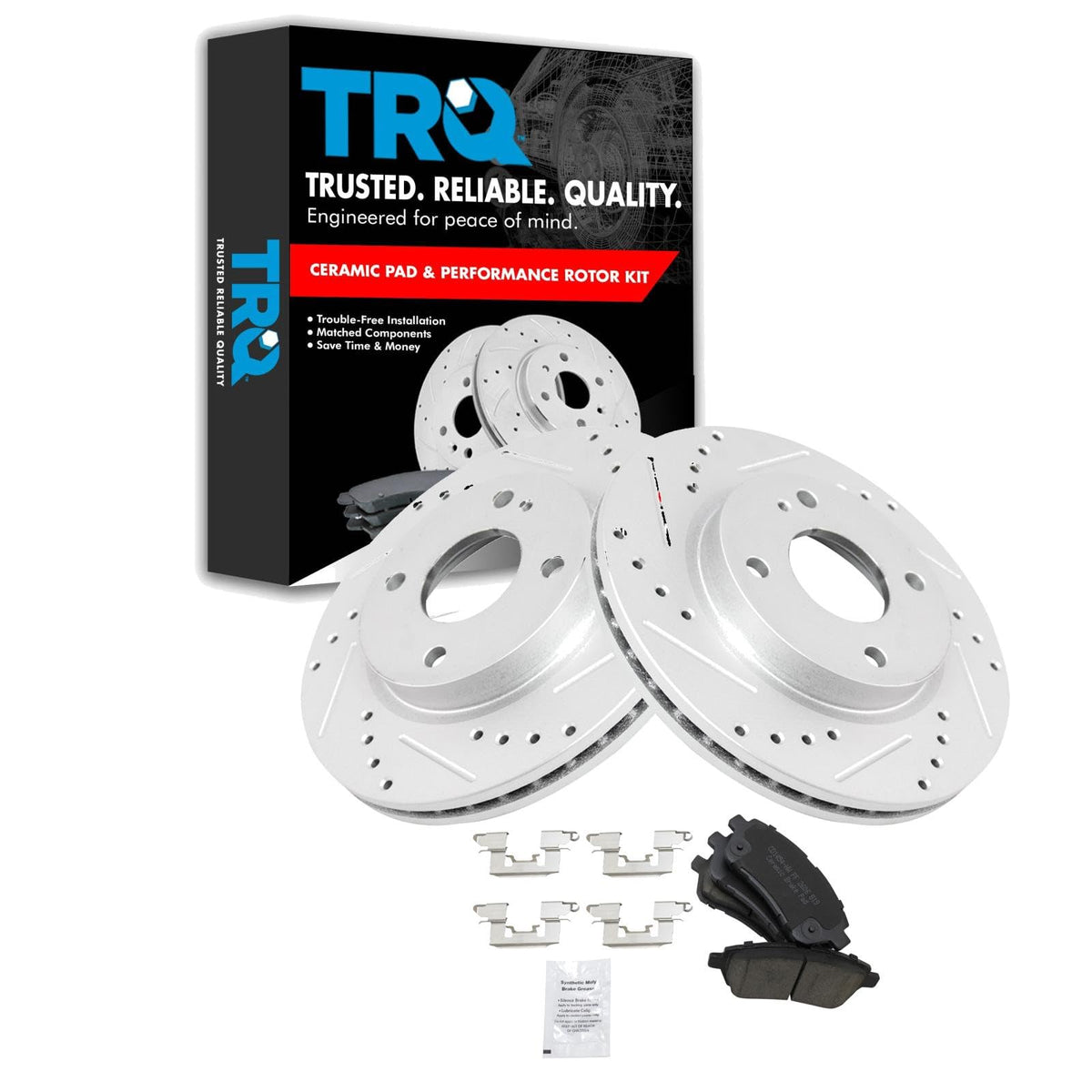 TRQ Front Brake Pad and Rotor Kit Ceramic Performance G-Coated