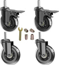 3" Caster Wheels,Heavy Dudy Swivel Casters Set of 4 (2 with Matel Brake,2 No Brake) 3/8"-16x1"Threaded Stem