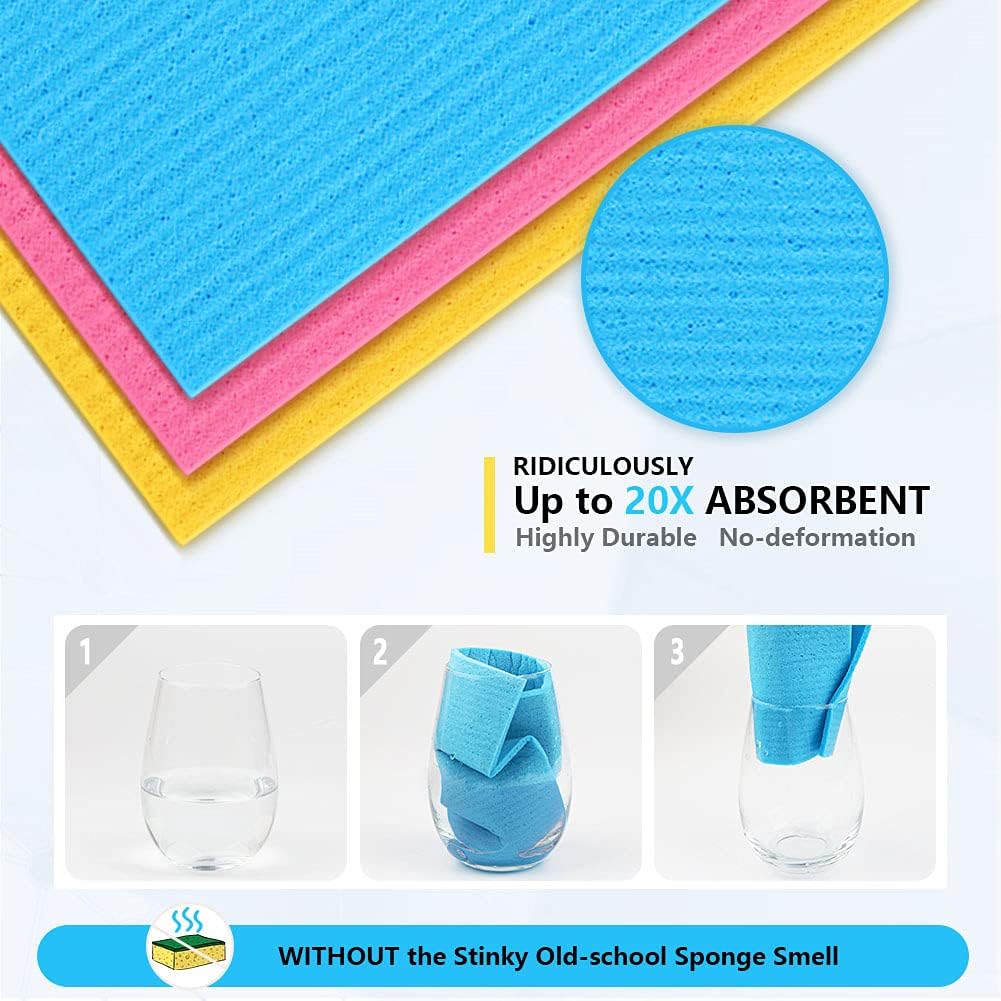 Swedish Dishcloths for Kitchen 10PK, Reusable Paper Towels 7"x6"