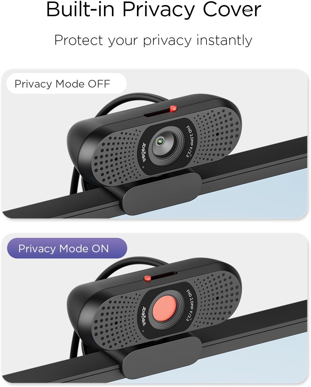 Full HD 1080p Webcam for PC, Laptop & Desktop, Built-in Dual Microphones, Privacy Cover, 85°FOV, Fixed Focus, Plug &