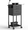 Salon Trolley Cart with Wheels, Lockable Metal Rolling Cart with Drawers, Magnetic Bowls & Phone Holder, Mobile