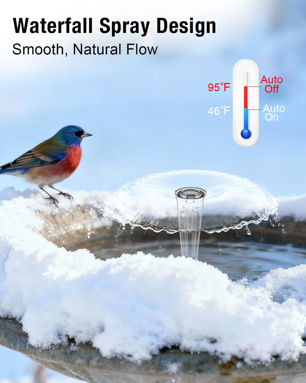 500W Bird Bath Heater with Fountain, Outdoor Cast Aluminum Submersible De-Icer with Thermostat, Birds Bath Water