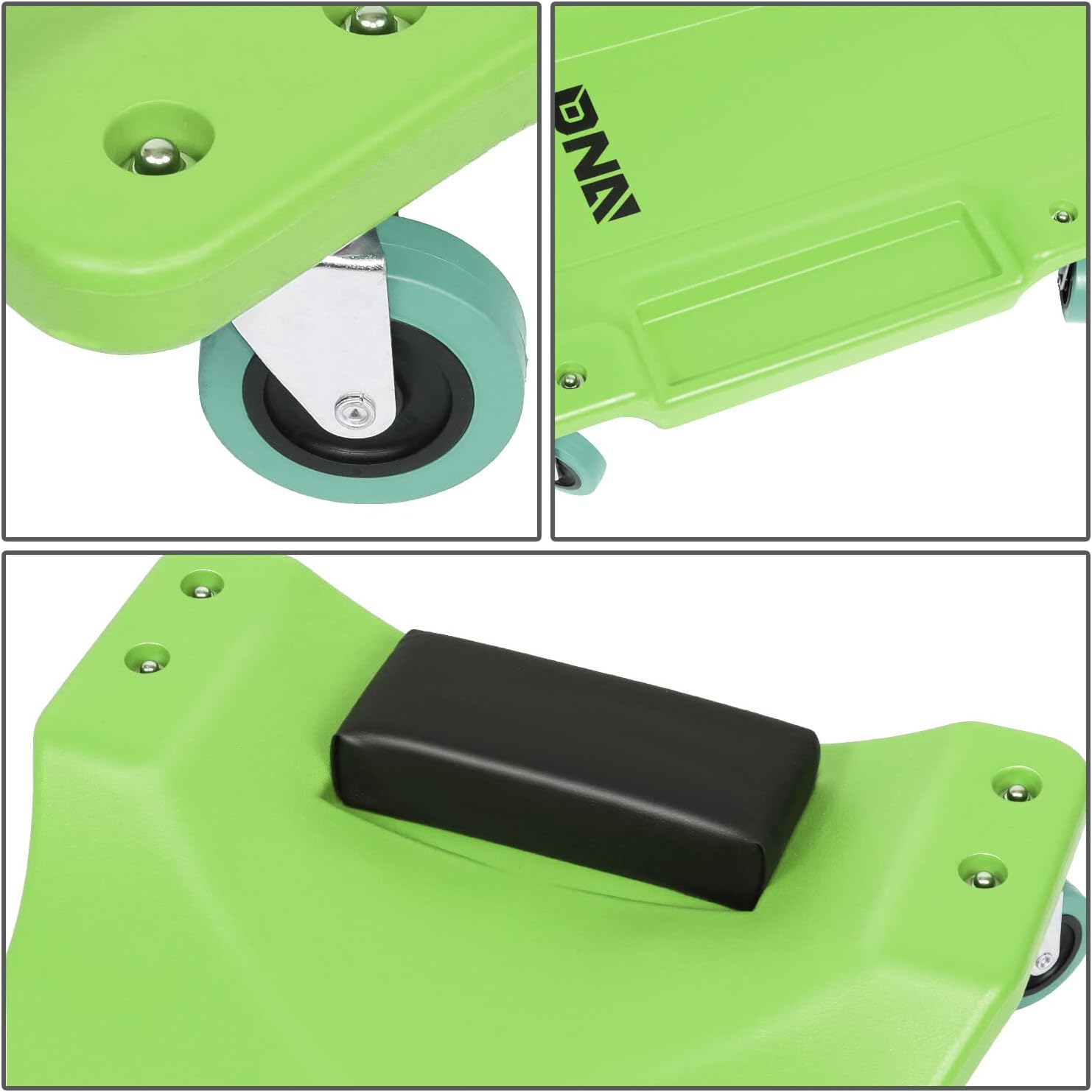 40Inch Low Profile Plastic Rolling Garage Shop Creeper with Padded Headrest,Tool Trays & 6pcs Casters,Green, TOOLS-00218