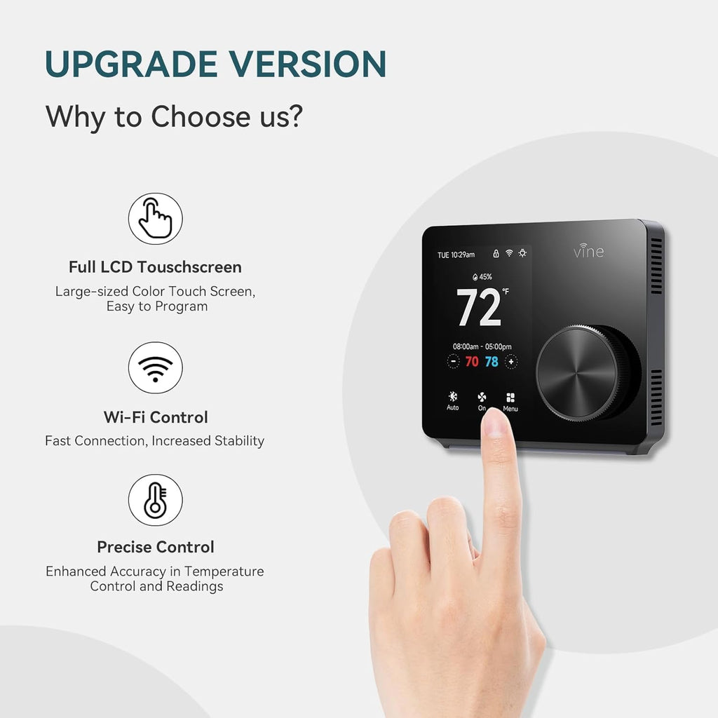 ST300 WiFi Thermostat, Compatible with Alexa and Google, App Control, 3.5” Touch Screen, Knob, Easy Install
