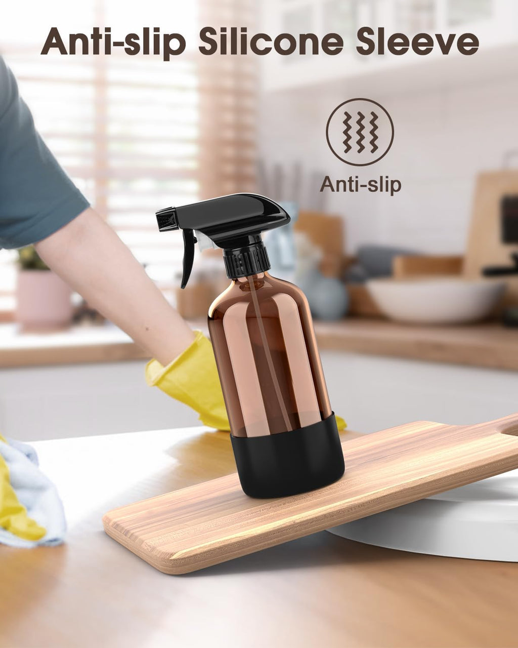 Glass Spray Bottle with Silicone Sleeve Protection, Amber Glass Spray Bottle Set for Window Cleaner Aromatherapy