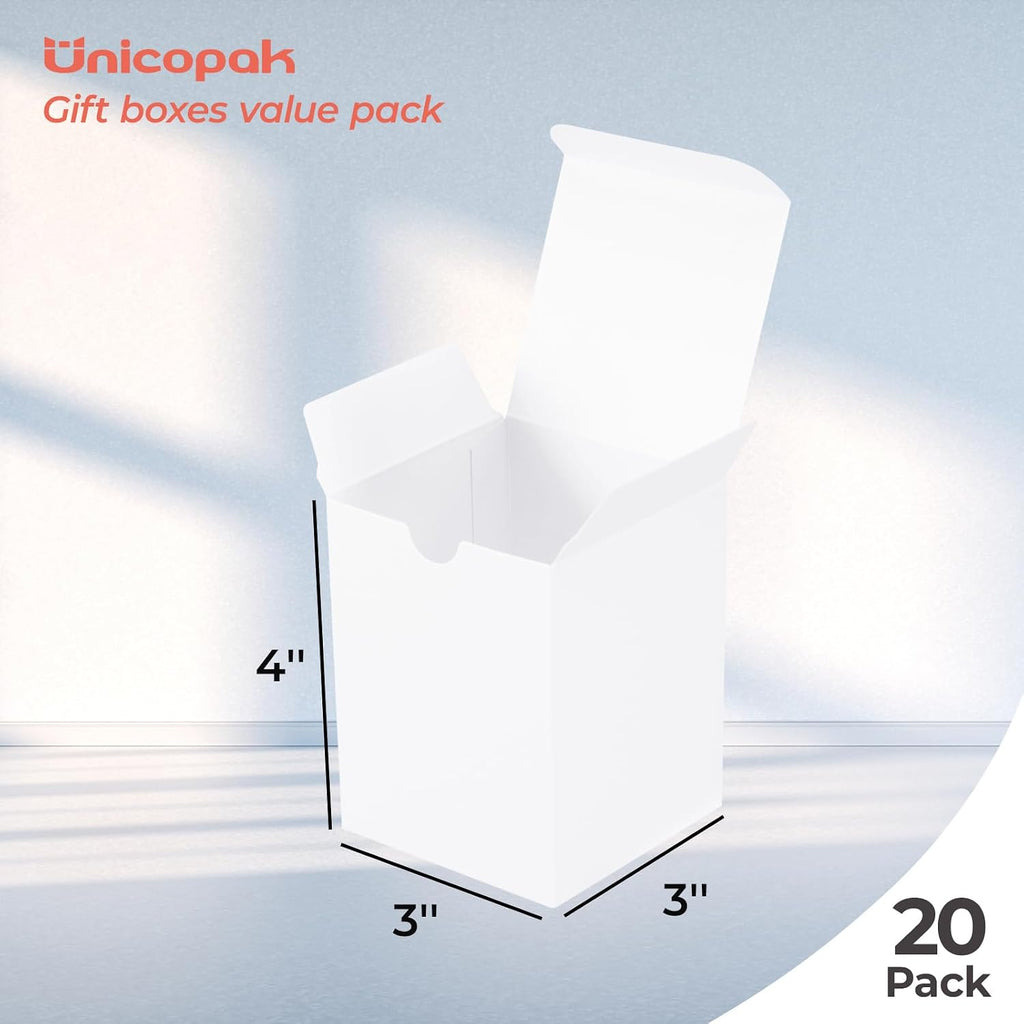 20 Pack 3x3x4 Inch Tall White Gift Boxes with Lids for Presents