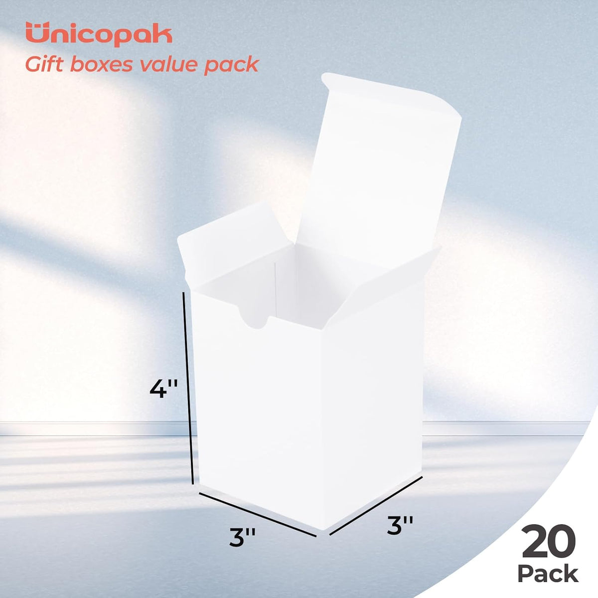 20 Pack 3x3x4 Inch Tall White Gift Boxes with Lids for Presents