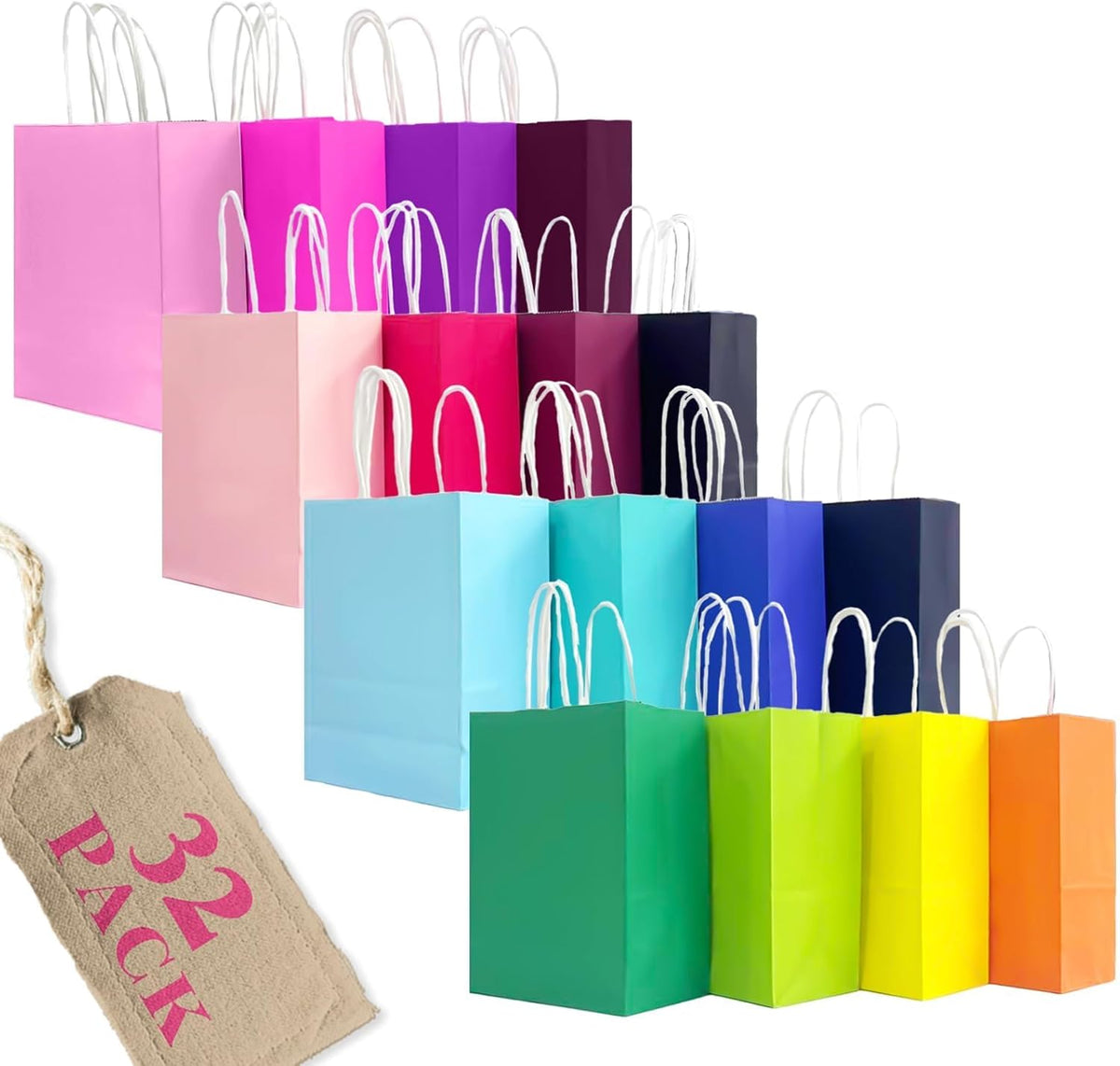 32Pcs Paper Gift Bags with Handles, 16 Different Senior Colors