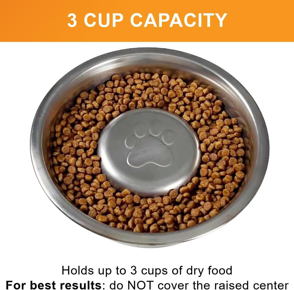 Stainless Steel Slow Feed Dog Bowl for Fast Eating Large Breed, Metal Slow Feeder Dog Bowl Fits in Large Neater